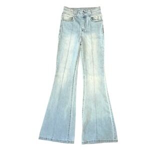 Forever 21 Premium Flare Jeans Women 29 Light Blue High Rise Seam Front Boho 70s